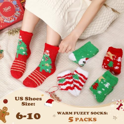 Trifabricy Fuzzy Socks, 5 Pairs Cute Chirstmas Fuzzy Socks for Women