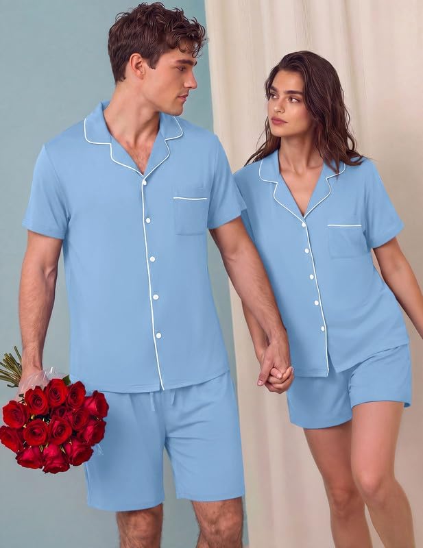 Ekouaer Matching Pajamas for Couples Short Sleeve Pjs 2 Piece Lounge