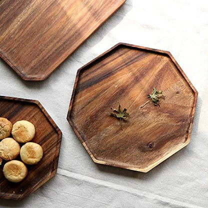 2 Acacia Wooden Trays Serving Platter Cheese Veggie Round Charcuterie