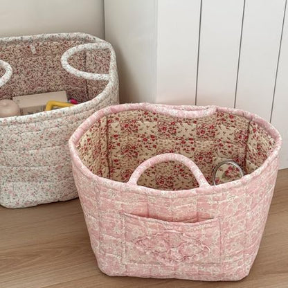 Car Storage Basket, Quilted Fabric Storage Baskets with Handles