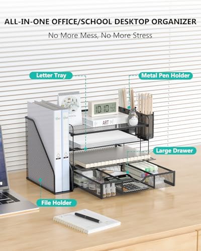 WALI Desk File Organizer, 4 Tier Desktop Paper Letter Tray Organizer