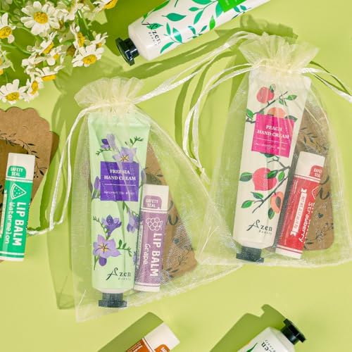AZEN 30 Sets Bulk Gifts, Hand Cream and Lip Balm Bulk Set with Organza