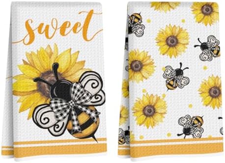 2Pcs Sunflower Cute Bee Kitchen Towels, Sunflower Gifts for Women Mom