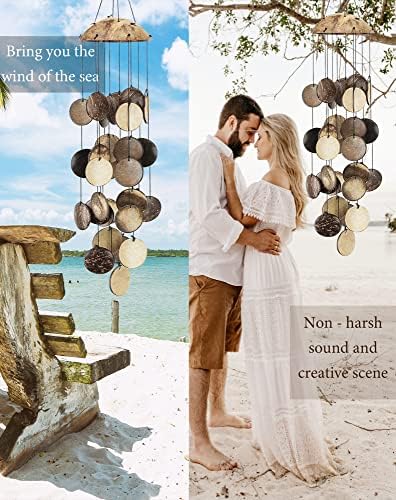 Coconut Shell Wind Chimes Outdoor, Handmade Wooden Wind Chimes Bamboo