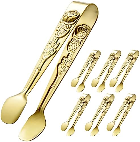 HINMAY 6PCS Mini Serving Tongs 4 Inches Small Rose Sugar Cube Tongs