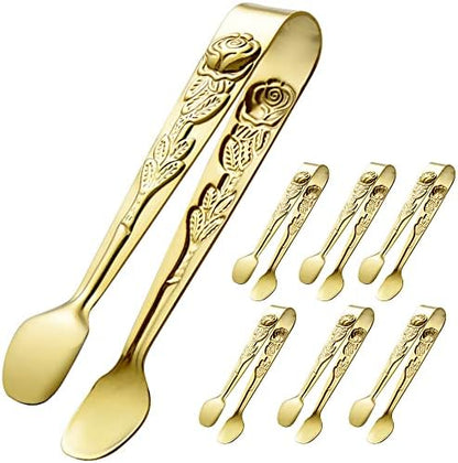 HINMAY 6PCS Mini Serving Tongs 4 Inches Small Rose Sugar Cube Tongs