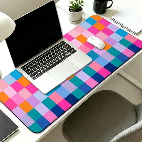 Retro Coloful Checkered Gaming Desk Mat, Extended Large Mouse Pad