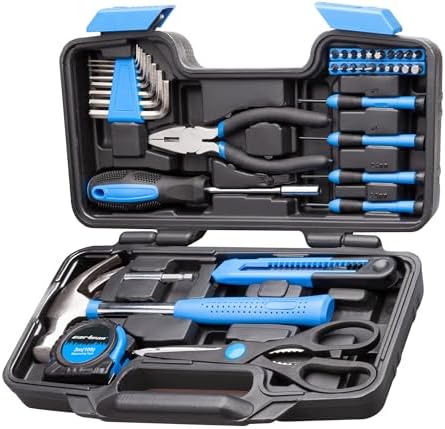 CARTMAN 39-Piece Household Tool Set, Blue Hand Kit With Storage Case