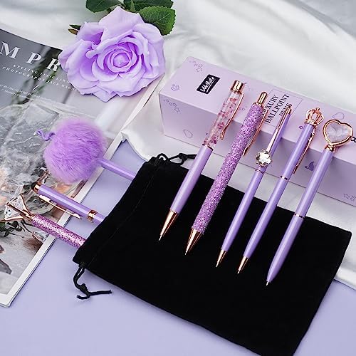 WEMATE 8Pcs Purple Pens, Metal Crystal Diamond Pens with Black & Blue
