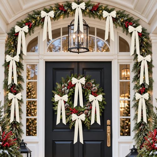 JOICEE 12Pcs Beige Velvet Bows Ornaments for Christmas Tree Decor