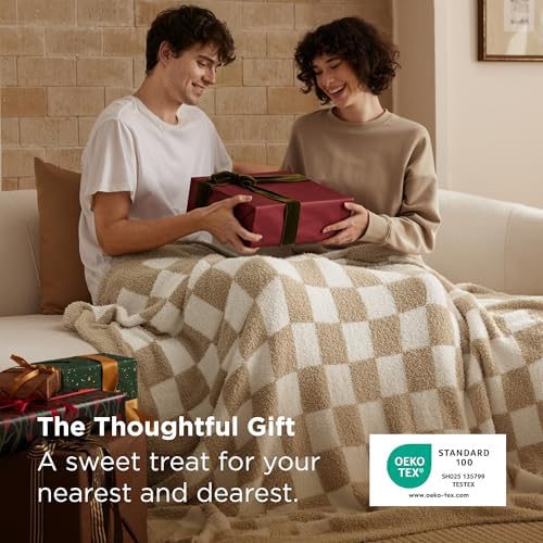 Bedsure Beige Fall Throw Blanket for Couch, Cozy Soft Checkered