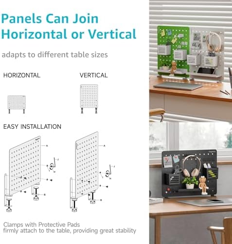 PEGZONE Clamp on Desk Pegboard, 16.5" x 12.6", with 10 Accessories