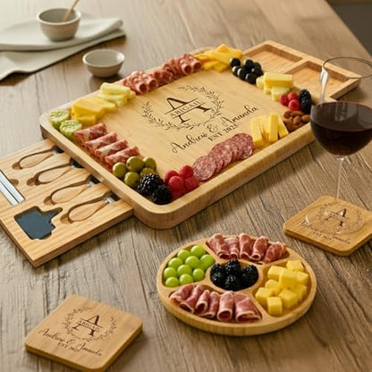 Personalized Bamboo Charcuterie Board Set with Fruit Tray