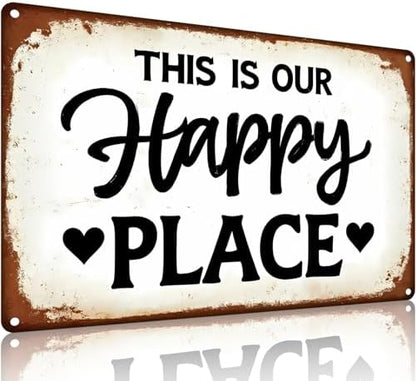 FunnySign This Is Our Happy Place Tin Sign, Garden Wall Decor