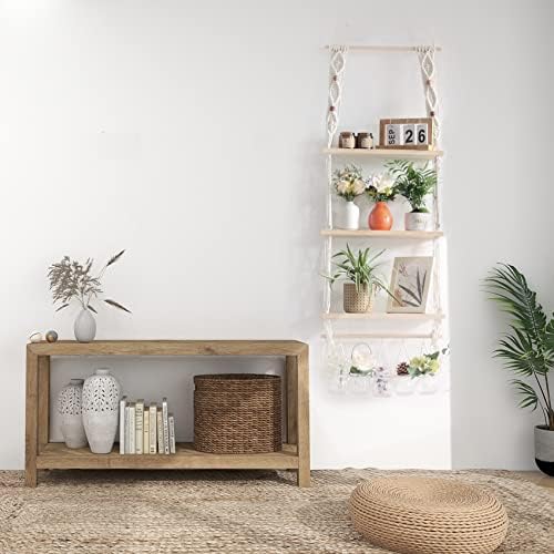 TENEWEE Boho Macrame Hanging Wall Shelf for Plant & Books Display