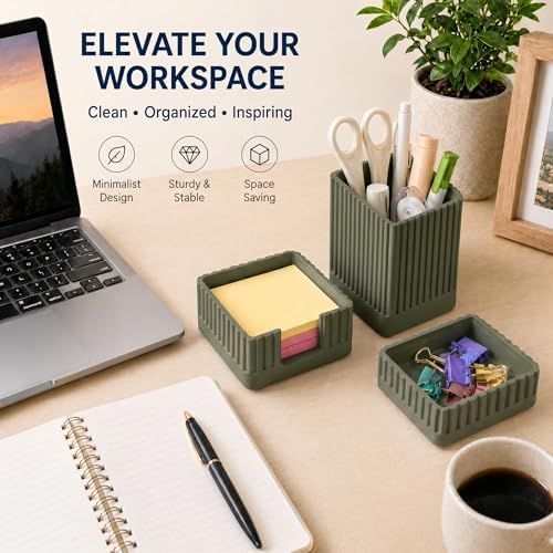 Green Desk Organizer Accessories Set, with Pen, Clip and Sticky Note
