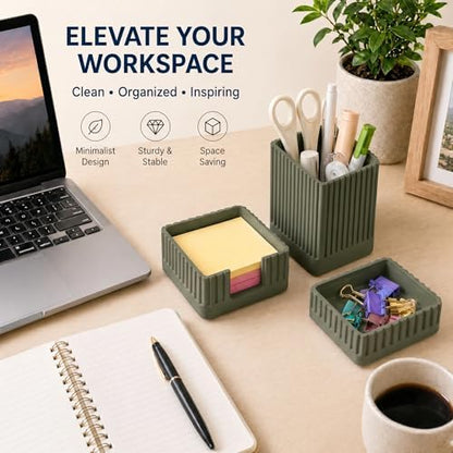 Green Desk Organizer Accessories Set, with Pen, Clip and Sticky Note