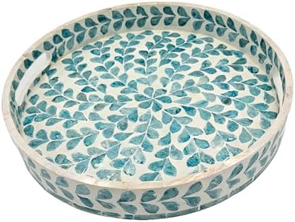 PEMAR 12.6” Mother of Pearl Round Serving Tray with Handles