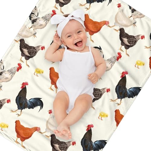 Chicken Gifts for Women, Hen Rooster Fleece Throw Blanket, 40"x60"