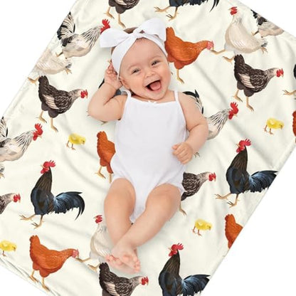 Chicken Gifts for Women, Hen Rooster Fleece Throw Blanket, 40"x60"