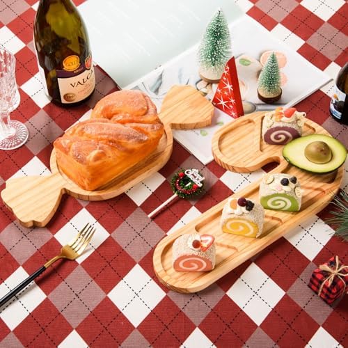AWIZOM 2 Pcs Christmas Wooden Serving Platters Peppermint Candy and