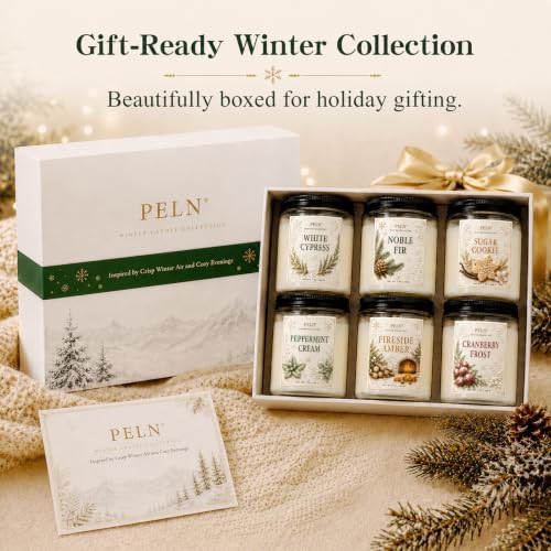 6-Pack Winter Candle Gift Set, 7 oz Soy Candles, Holiday Christmas