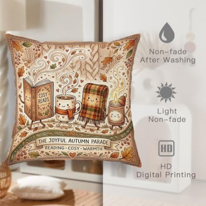 Cozy Autumn Reading Animated Objects Throw Pillow Covers 22x22 Set of