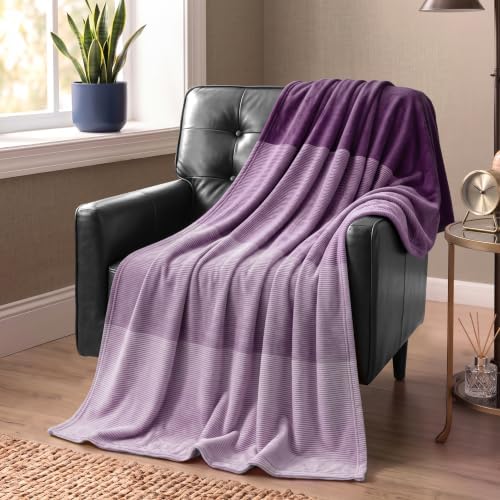 PAVILIA Purple Ombre Fleece Throw Blanket for Couch Sofa Bed, 50x60