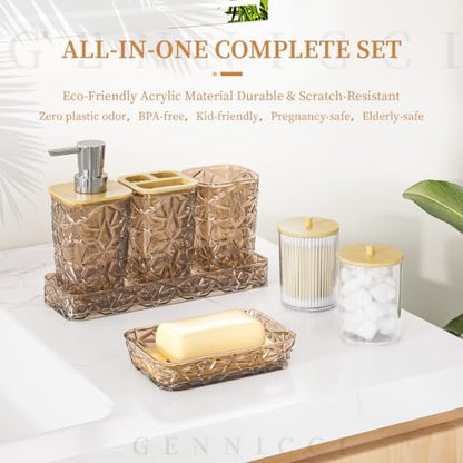 Bathroom Accessory Set, 9-Piece Brown Bathroom Set with Trash Can