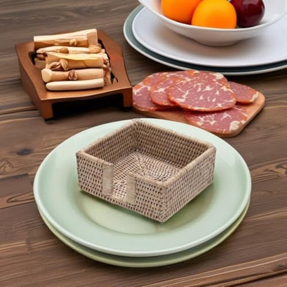 Caspari Rattan Cocktail Napkin Holder in White Natural, 1 Each