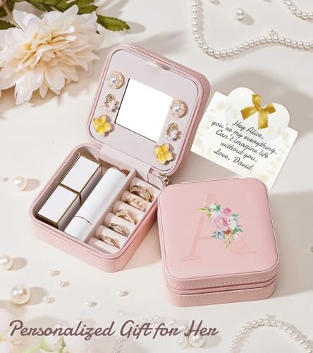 Enthralite Personalized Jewelry Box for Travel: A-Z Initial Gift for