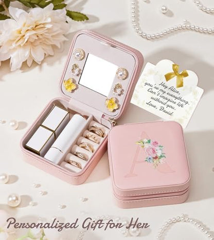Enthralite Personalized Jewelry Box for Travel: A-Z Initial Gift for