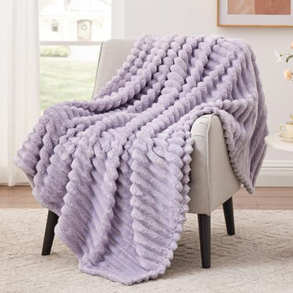 EXQ Home Stripe Jacquard Throw Blanket Light Purple for Couch Gentle