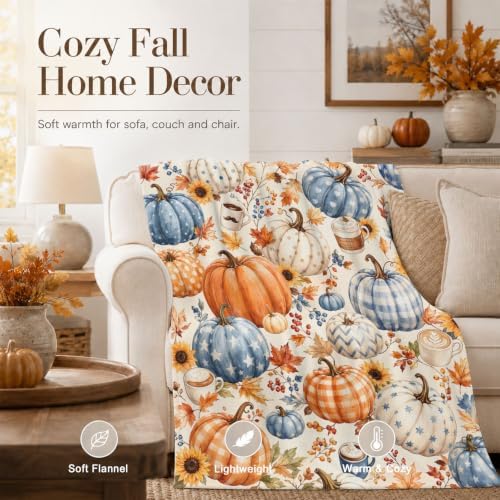 Aipon Fall Vintage Coffee Maple Leaf Pumpkin Throw Blanket