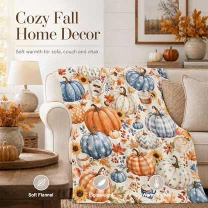 Aipon Fall Vintage Coffee Maple Leaf Pumpkin Throw Blanket