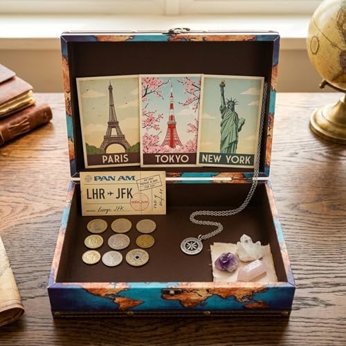 DreamsEden Decorative Wooden Storage Box with Vintage World Map Design