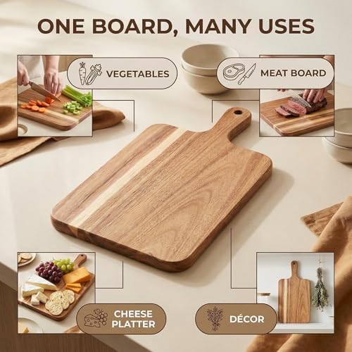 ZeQi Acacia Wood Cutting Board with Handle 13.7''X7'', Charcuterie