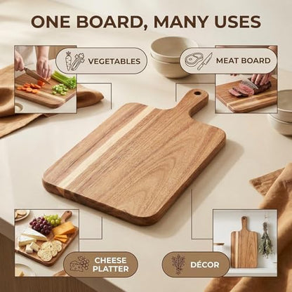 ZeQi Acacia Wood Cutting Board with Handle 13.7''X7'', Charcuterie