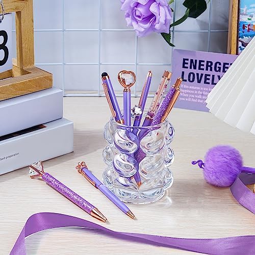 WEMATE 8Pcs Purple Pens, Metal Crystal Diamond Pens with Black & Blue