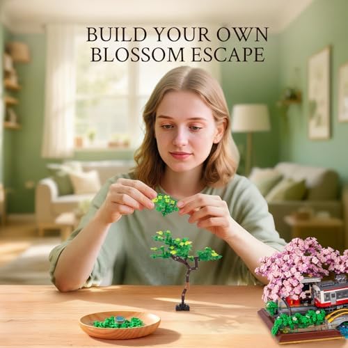 Wise Block Cherry Blossom Train Diorama Building Set – Japanese