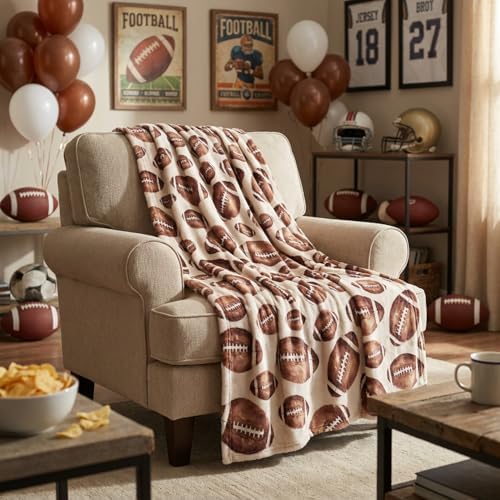 Horaldaily Football Beige Flannel Throw Blanket 50x60