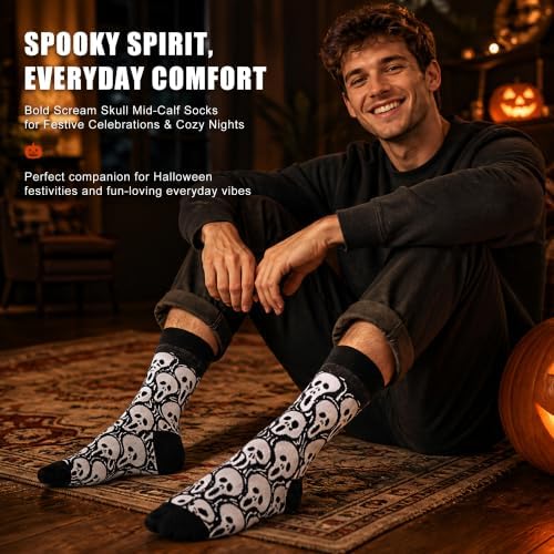 Mens Halloween Socks, Funny Crazy Novelty Skull Skeleton Crew Socks