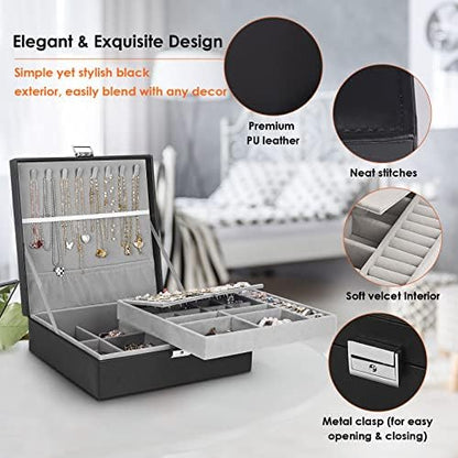 Jewelry Box, Jewelry Boxes for Women & Men with PU Leather, 2 Layer