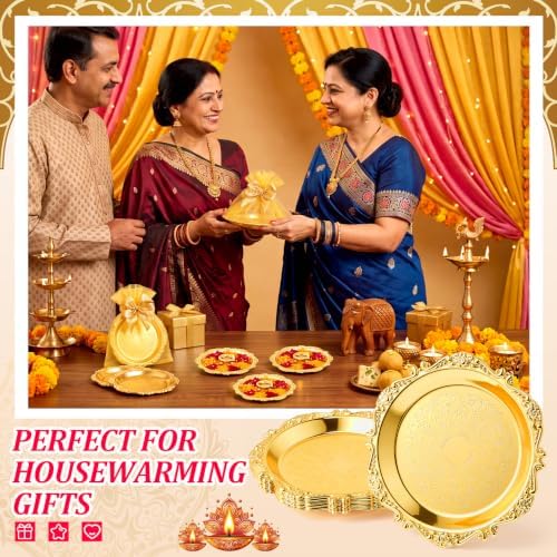 Rtteri 30 Pcs Indian Pooja Return Gift for Guests Small Gold Tray