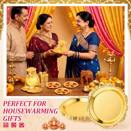 Rtteri 30 Pcs Indian Pooja Return Gift for Guests Small Gold Tray