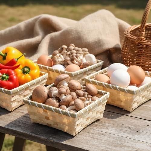 TOPZEA 10 Pack Natural Bamboo Gift Baskets, 7.5" Square Woven Fruit