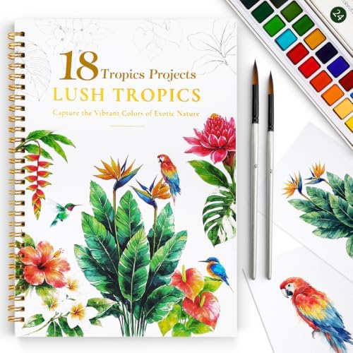 Watercolor Workbook for Beginners,18 Tropics Rainforest Watercolor