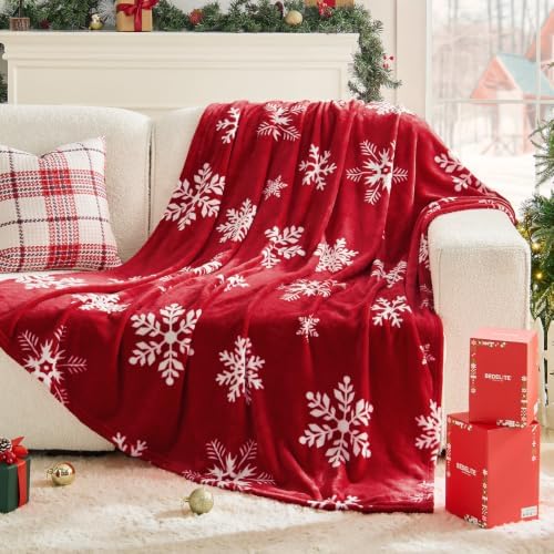 BEDELITE Christmas Twin Blanket for Decor & Gift, Red Snowflake