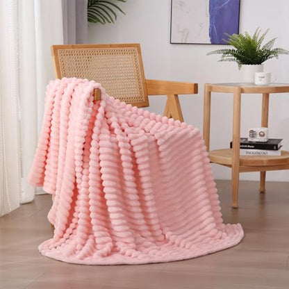 Light Pink Fleece Throw Blanket 50”×60” for Couch Sofa Livingroom