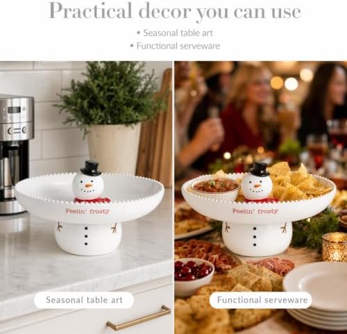 Mud Pie Stacked Snowman Chip Dip, Decorative Plate, Holiday Serveware